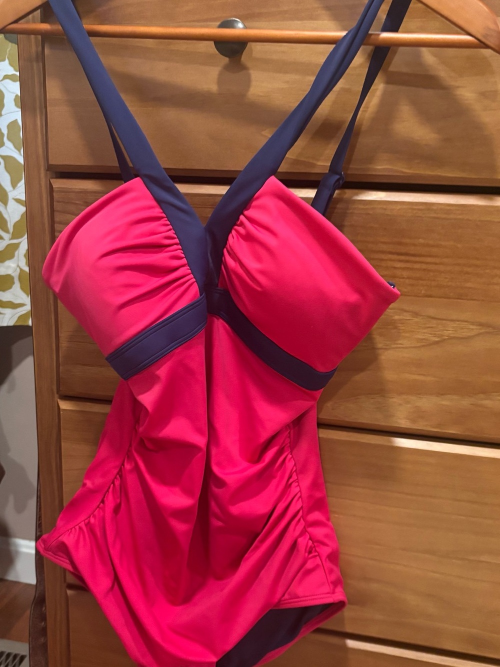 Boden Pink One-Piece Swimsuit with Navy Straps
